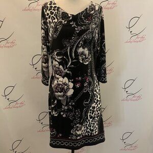 Unknown Brand. Stretch Shift Sheath. Sz S. Flora Print. 3/4 Sleeve. B9